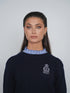 Point Fine Knit Crew Melange Sweater in Navy